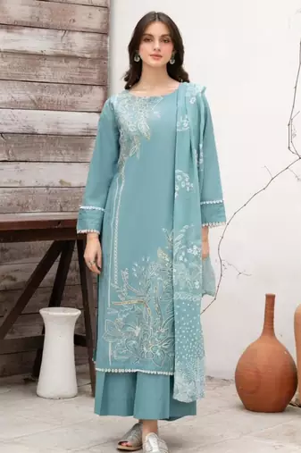 Sky blue silk blend embroidered kurta set