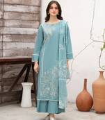 Sky blue silk blend embroidered kurta set