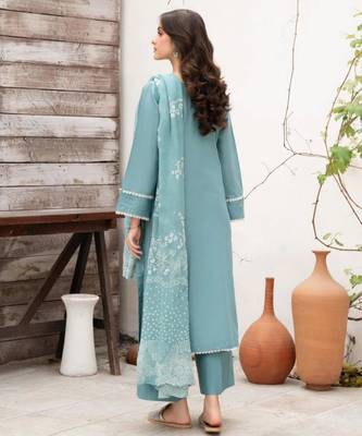 Sky blue silk blend embroidered kurta set 3