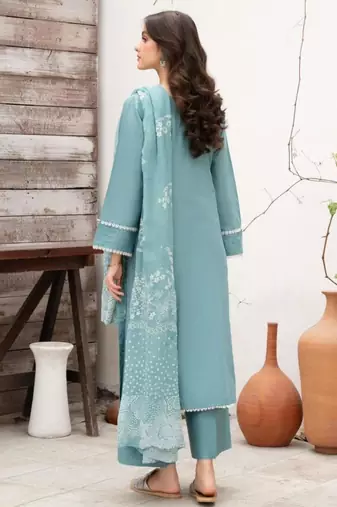 Sky blue silk blend embroidered kurta set
