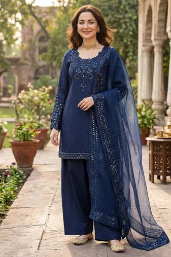 Blue crepe embroidered farshi salwar set