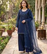 Blue crepe embroidered farshi salwar set