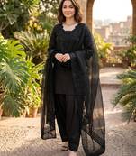 Black crepe embroidered Farshi salwar set