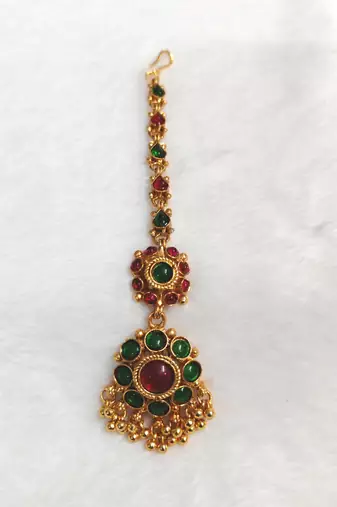 Gold plated maang tikka for women, antique finish south indian temple jewellery 
