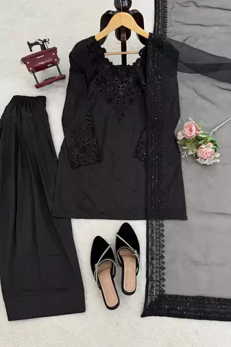 Black crepe embroidered Farshi salwar set