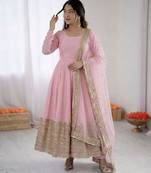 Pink silk blend embroidered anarkali set