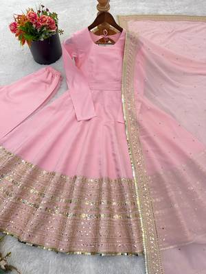 Pink silk blend embroidered anarkali set 4