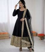 Black silk blend embroidered anarkali set