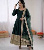 Green silk blend embroidered anarkali set