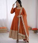 Orange silk blend embroidered anarkali set