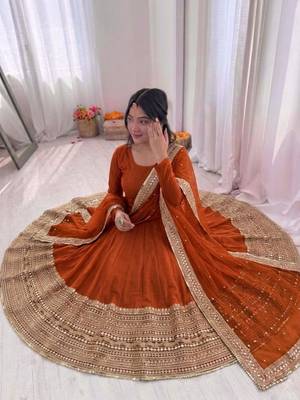 Orange silk blend embroidered anarkali set 4
