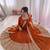 Orange silk blend embroidered anarkali set