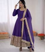 Blue silk blend embroidered anarkali set