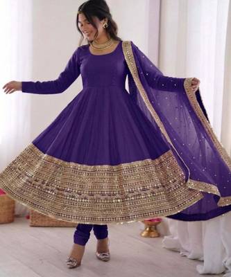 Blue silk blend embroidered anarkali set 2