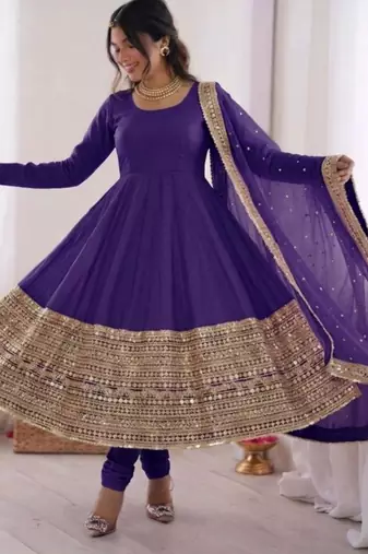 Blue silk blend embroidered anarkali set