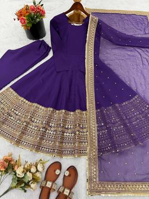 Blue silk blend embroidered anarkali set 4