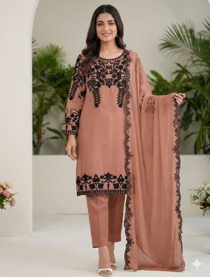 Brown faux georgette embroidered kurta set 2