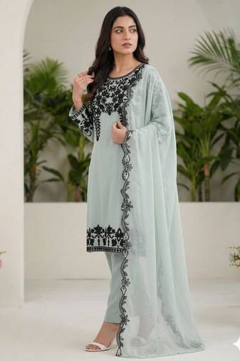 Sea Blue faux georgette embroidered kurta set