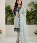 Sea Blue faux georgette embroidered kurta set