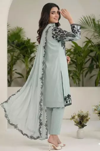 Sea Blue faux georgette embroidered kurta set
