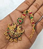 Gold plated maang tikka for women, antique finish south indian temple jewellery