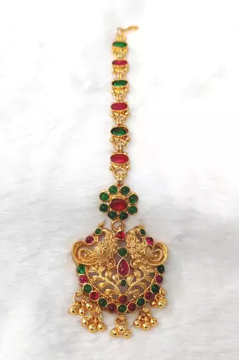 Gold plated maang tikka for women, antique finish south indian temple jewellery