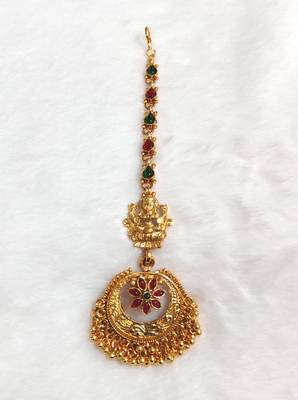 Gold plated maang tikka for women, antique finish south indian temple jewellery  2
