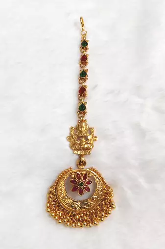 Gold plated maang tikka for women, antique finish south indian temple jewellery 