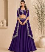 purple silk blend lehenga choli with sequins embroidery