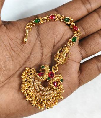 Gold plated maang tikka for women, antique finish south indian temple jewellery  2