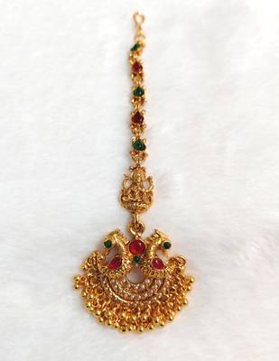 Gold plated maang tikka for women, antique finish south indian temple jewellery  3