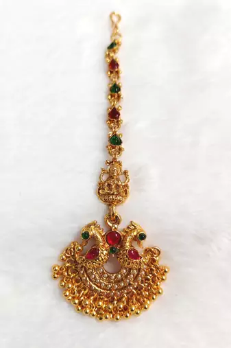 Gold plated maang tikka for women, antique finish south indian temple jewellery 