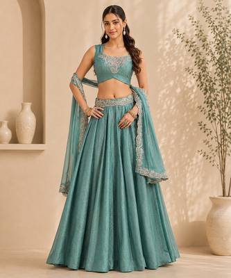 TEAL BLUE COLOUR Rangoli Silk Lehenga Choli with Sequins Embroidery 1