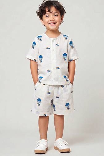 White air balloon printed cotton co ord set
