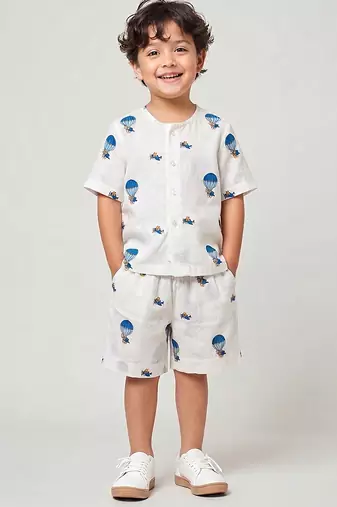 White air balloon printed cotton co ord set