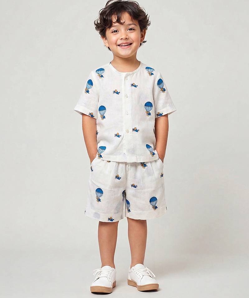 White air balloon printed cotton co ord set