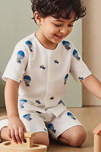 White air balloon printed cotton co ord set