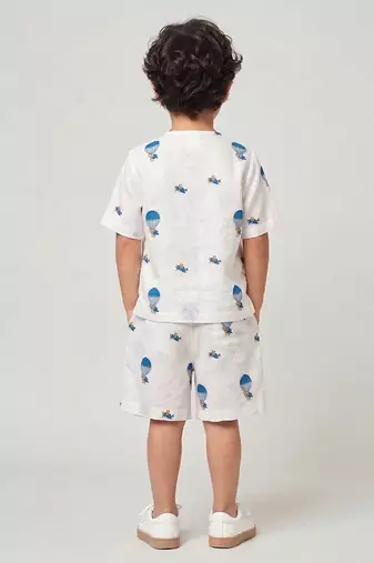 White air balloon printed cotton co ord set