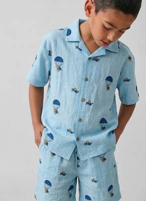 Powder blue printed cotton co ord set 1