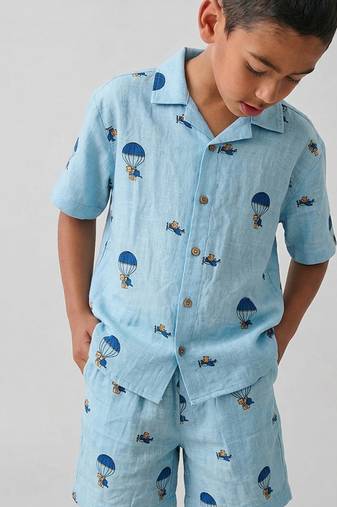 Powder blue printed cotton co ord set