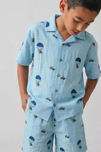 Powder blue printed cotton co ord set