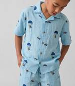 Powder blue printed cotton co ord set
