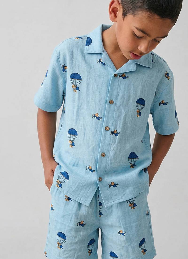 Powder blue printed cotton co ord set