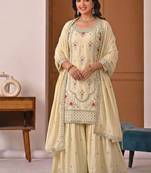 Off white  crep silk  party wear embroidery  sharara suit set