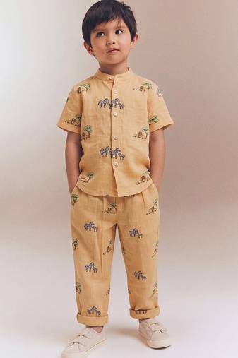 Mustard yellow printed cotton co ord set