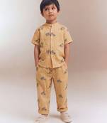 Mustard yellow printed cotton co ord set