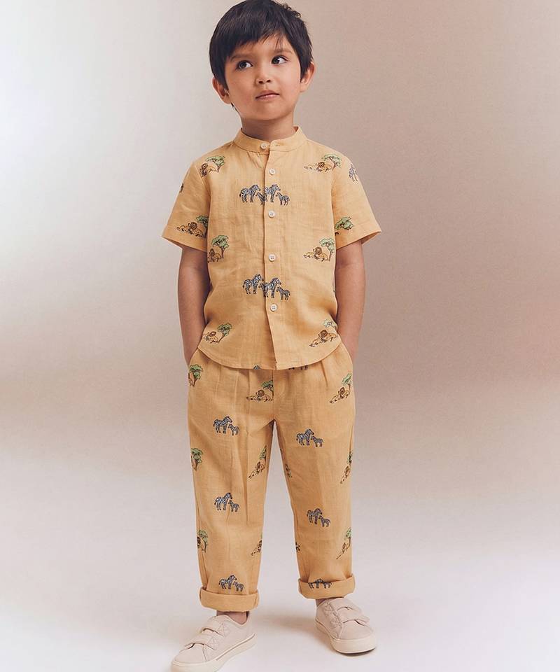 Mustard yellow printed cotton co ord set