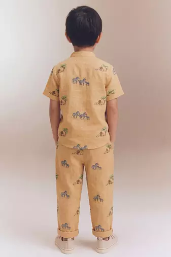 Mustard yellow printed cotton co ord set