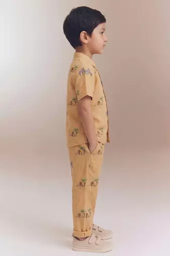 Mustard yellow printed cotton co ord set