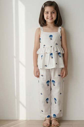 White air balloon printed cotton co ord set
